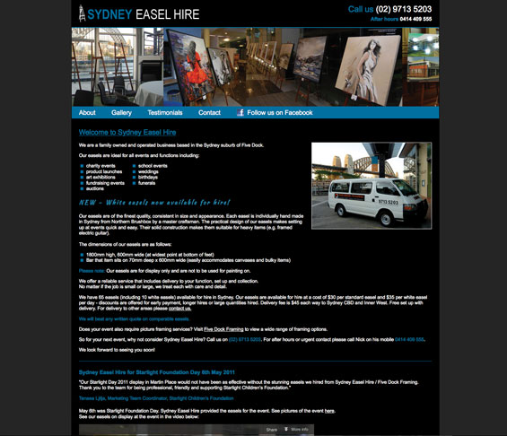 Sydney Easel Hire website
